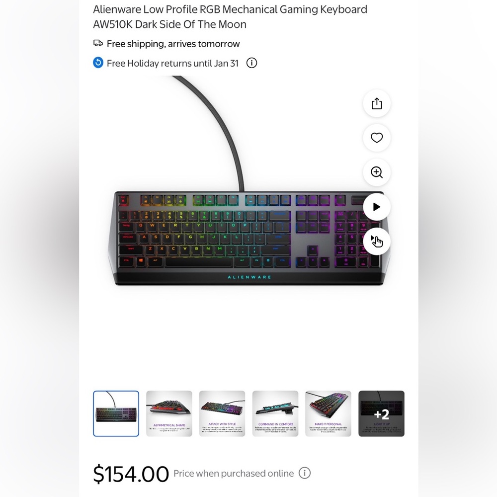 Alienware 510K Low Profile Full Size Black RGB Gaming Keyboard - Picture 4 of 4